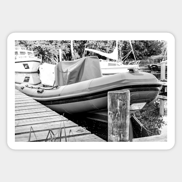 Close up of inflatable leisure boat on the River Ant, Norfolk Broads Sticker by yackers1